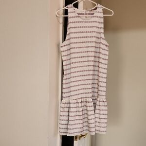 LOFT White Tank Dress with Navy and Pink Stripes